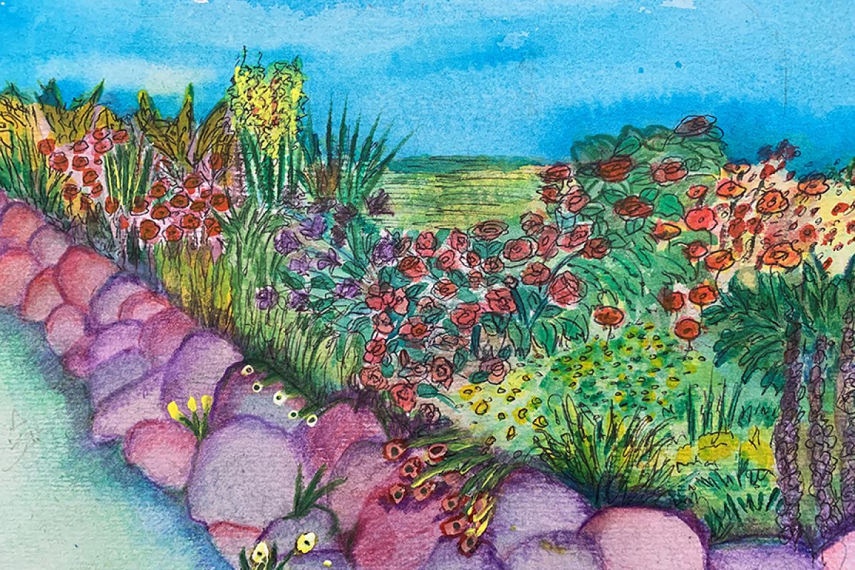 An artistic representation of a garden